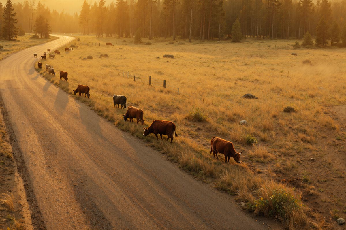 Cattle grazing on Crown range near Tunkwa Lake