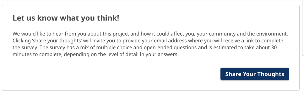 Screenshot showing the 'Share Your Thoughts' button at the bottom of the EAO engagement page