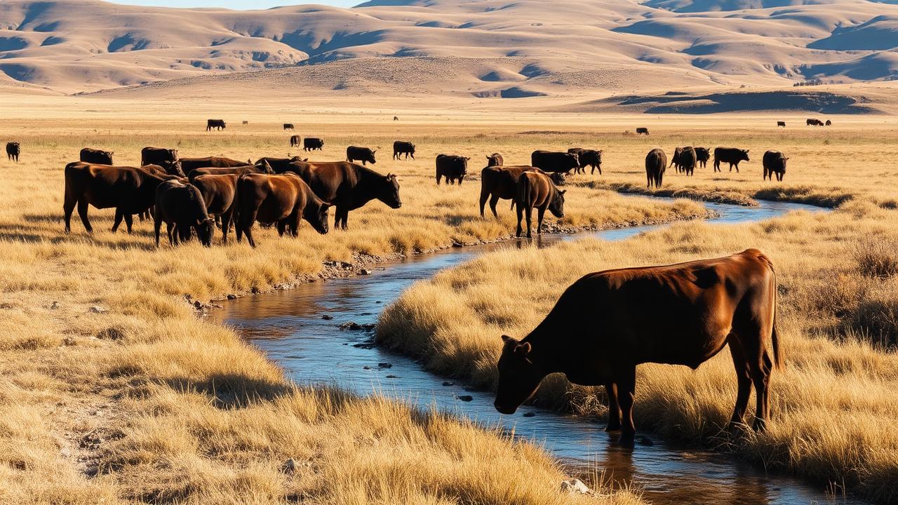 Cattle drinking from creek in Tunkwa Valley rangeland